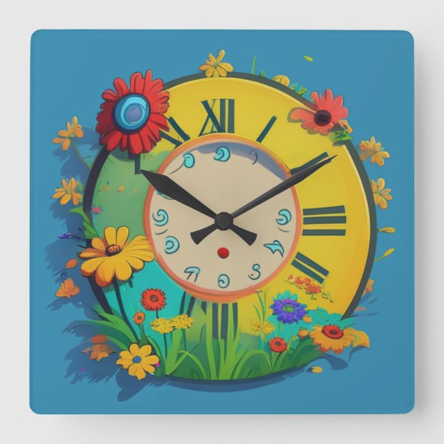Glückliche Blume Quadratische Wanduhr (Vorderseite)