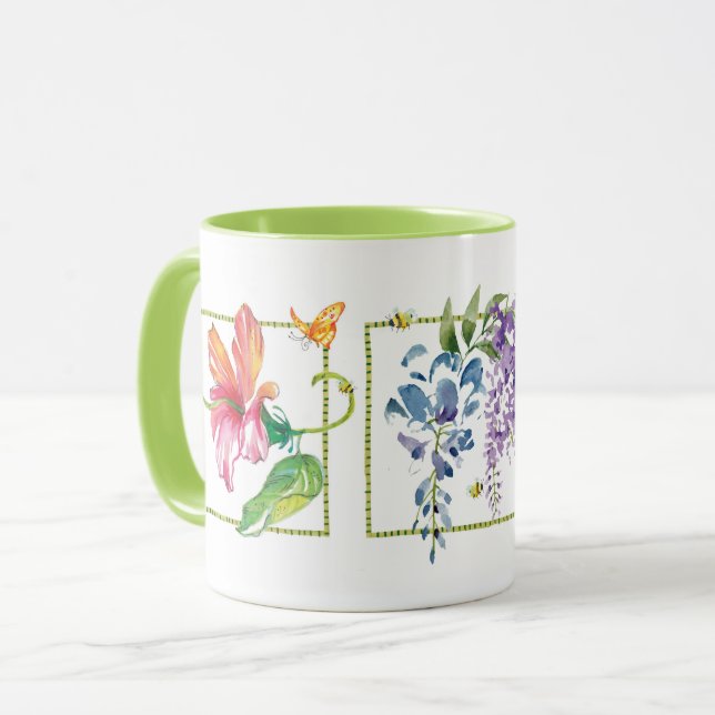 Glückliche Blume Schmetterlinge & Bienen Tasse (Vorderseite Links)