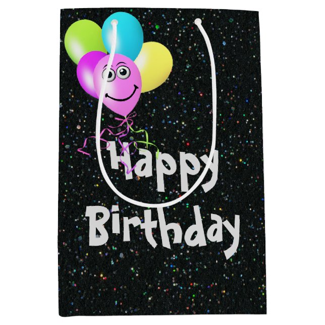 Glückliche Bollons zum Geburtstag auf Glitzer Mittlere Geschenktüte (Vorderseite)