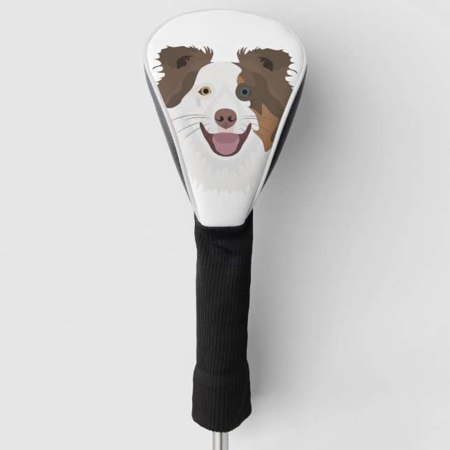 Glückliche Border-Collie Gesicht der Illustration Golf Headcover (Vorderseite)