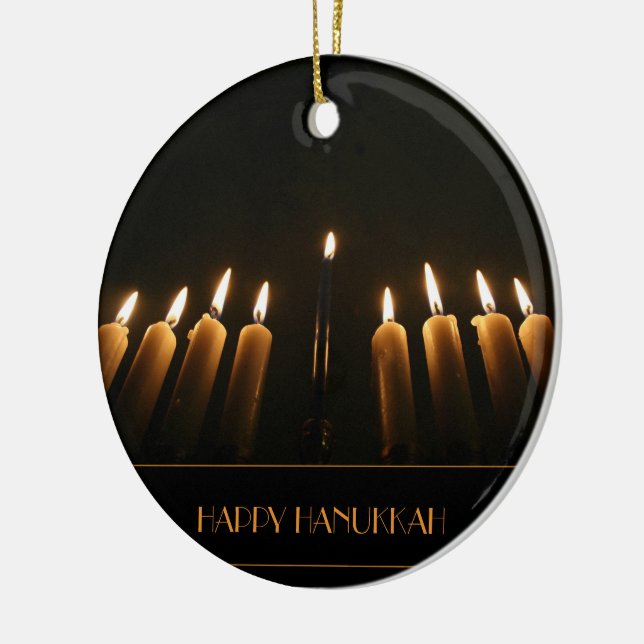 Glückliche brennende Kerzen Chanukkas Menorah Keramik Ornament (Links)