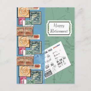 Glückliche Briefmarke für das Ruhestand der Welt Postkarte