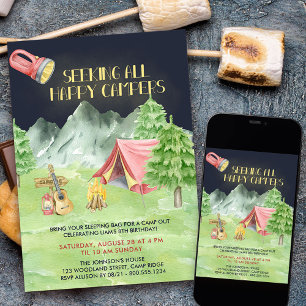 Glückliche Camper Camp Out Abenteuer Jungen Geburt Einladung