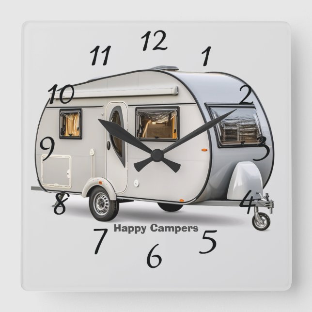 Glückliche Camper Quadratische Wanduhr (Vorderseite)