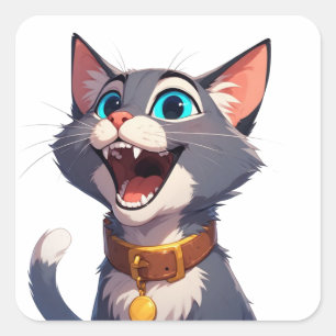 Glückliche Cartoon-Katze mit blauen Augen Süßes Ha Quadratischer Aufkleber