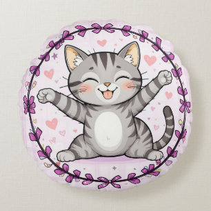 Glückliche Cartoon-Katze Süße Tier-Illustrationsst Rundes Kissen