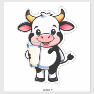 Glückliche Cartoon-Kuh mit Milchshake-Tasse für Ki Aufkleber