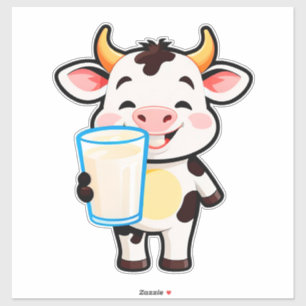 Glückliche Cartoon-Kuh mit Milchshake-Tasse für Ki Aufkleber