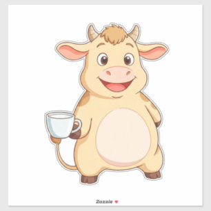 Glückliche Cartoon-Kuh mit Milchshake-Tasse für Ki Aufkleber