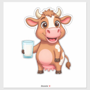 Glückliche Cartoon-Kuh mit Milchshake-Tasse für Ki Aufkleber