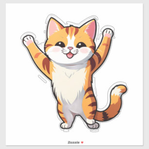 Glückliche Cartoon Orange Katze hebt Pfoten Aufkleber