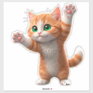 Glückliche Cartoon Orange Katze hebt Pfoten Aufkleber