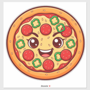 Glückliche Cartoon-Pizza mit Pepperoni Aufkleber