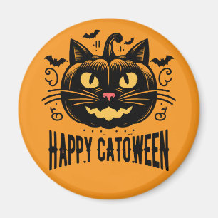 Glückliche Catoween schwarze Katze Kürbiskopf Hall Magnet