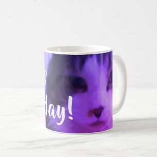 Glückliche Caturday niedliche lila Katze Kaffeetasse
