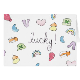 Glückliche Charms "Glück!" Druckkarte für Aquarell