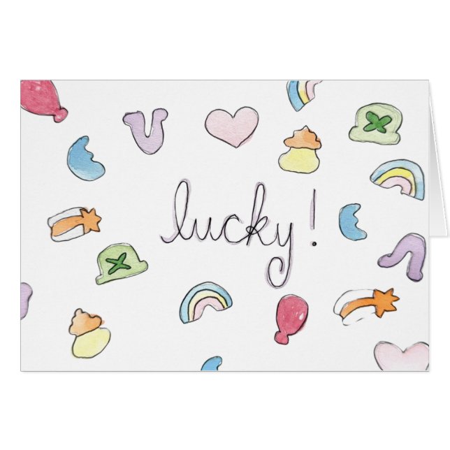 Glückliche Charms "Glück!" Druckkarte für Aquarell (Vorderseite (Horizontal))
