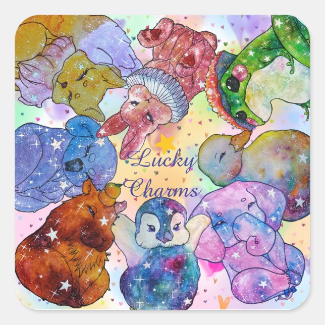 Glückliche Charms Quadratischer Aufkleber (Vorderseite)