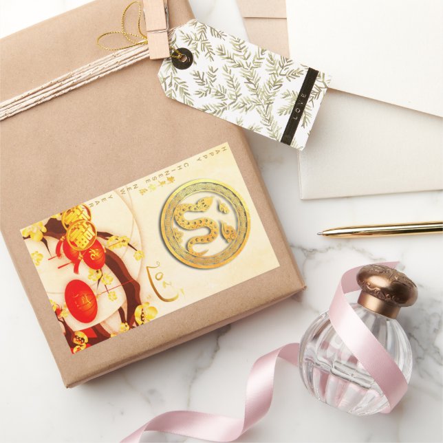 Glückliche chinesische Schlange Neujahr 2025 VRS Rechteckiger Aufkleber (Schenken)