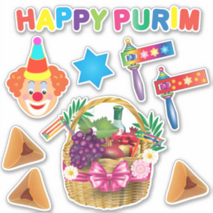 Glückliche Clowns Purim Aufkleber