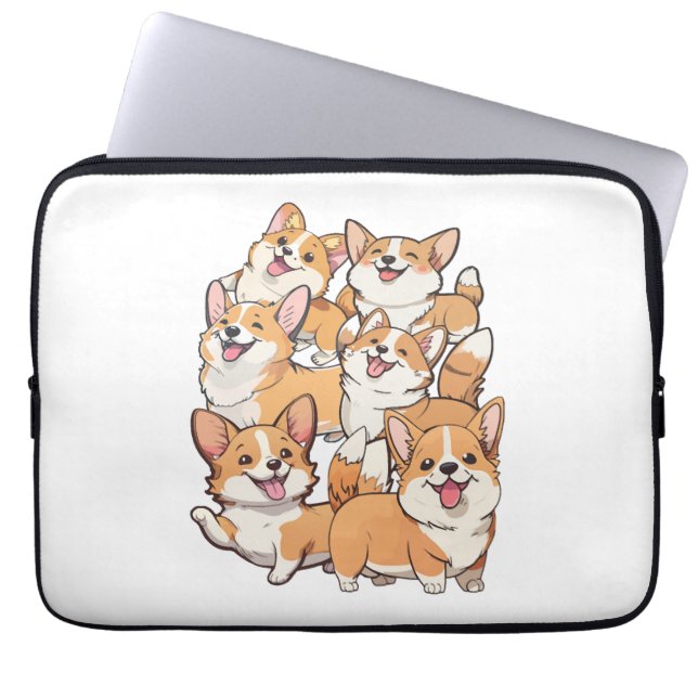 glückliche Corgi-Hunde Laptopschutzhülle (Vorderseite)
