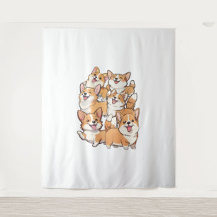 glückliche Corgi-Hunde Wandteppich