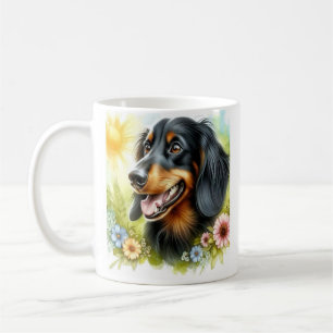 "Glückliche Dackel im Frühjahrsgarten - Wasserfarb Kaffeetasse