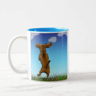 Glückliche Dackel-Tasse Zweifarbige Tasse