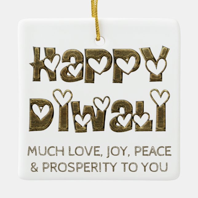 Glückliche Diwali grüßende niedliche Keramikornament (Vorderseite)
