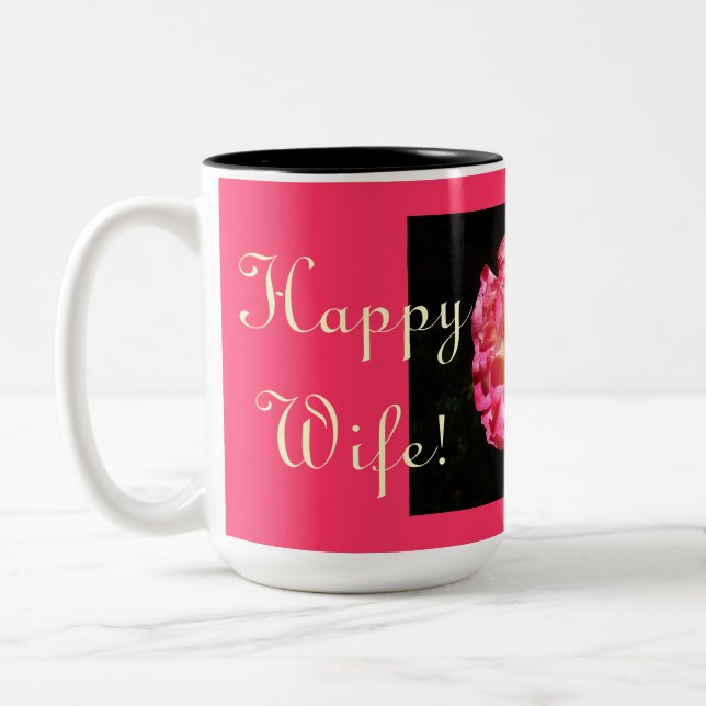 Glückliche Ehefrau! Glückliches Leben. Zweifarbige Tasse (Links)