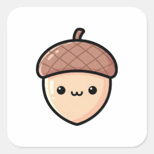 Glückliche Eichel – Süße Kawaii-Illustration Quadratischer Aufkleber