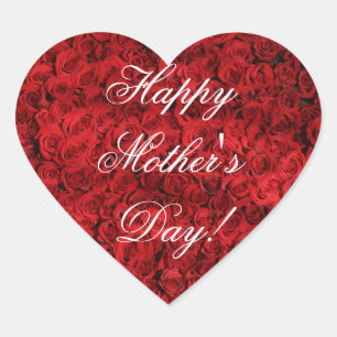 Glückliche elegante Rote Rosen der Mutter Tagesmit Herz-Aufkleber