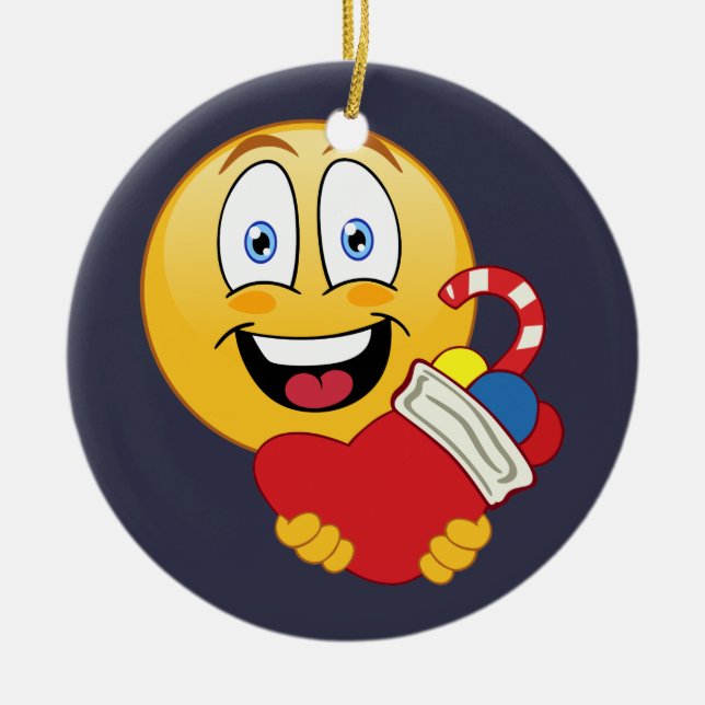 Glückliche Emoji WeihnachtsStrumpf-Verzierung Keramik Ornament (Vorne)