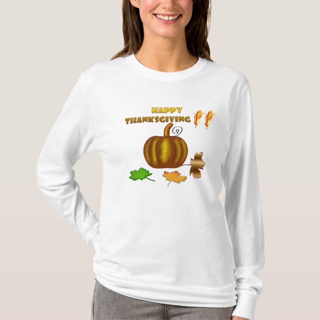 Glückliche Erntedank-Damen-langes Hülsen-T-Shirt T-Shirt (Vorderseite)