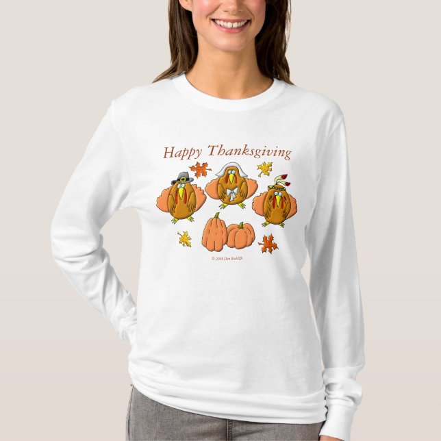 Glückliche Erntedank-Truthähne T-Shirt (Vorderseite)