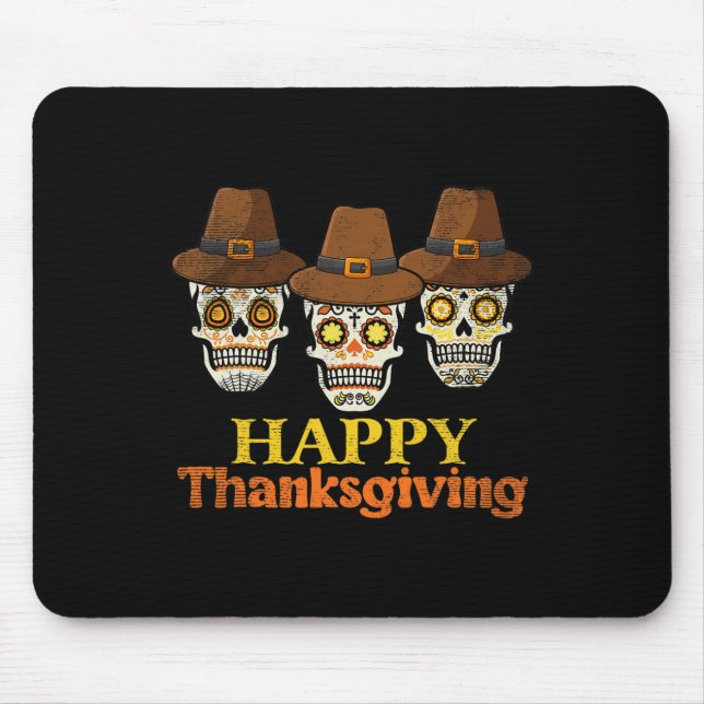 Glückliche Erntedanken Zucker Schädel Fall Hallowe Mousepad (Vorne)