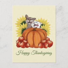 Glückliche Erntedankkatzen mit Pumpkin und Sonnenb Postkarte