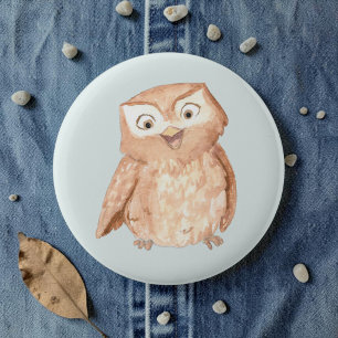 Glückliche Eule Aquarell Button