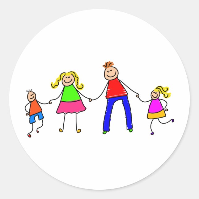 glückliche Familie Runder Aufkleber (Vorderseite)