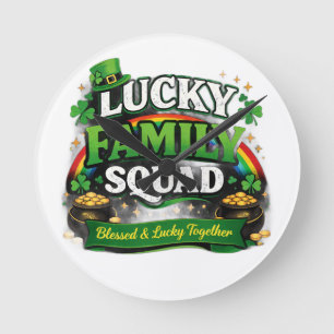 Glückliche Familiensquadra Irish Shamrock St. Patr Runde Wanduhr