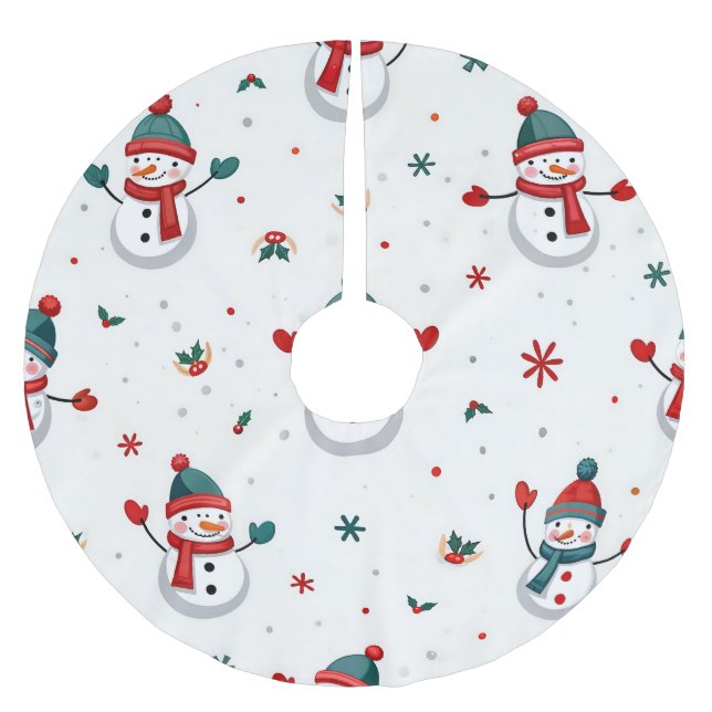 Glückliche farbenfrohe Schneemänner Polyester Weihnachtsbaumdecke (Vorderseite)
