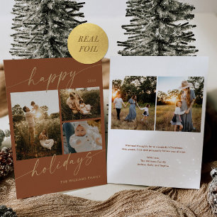 Glückliche Feiertage Foto Weihnachtskarte mit Gold Folieneinladung