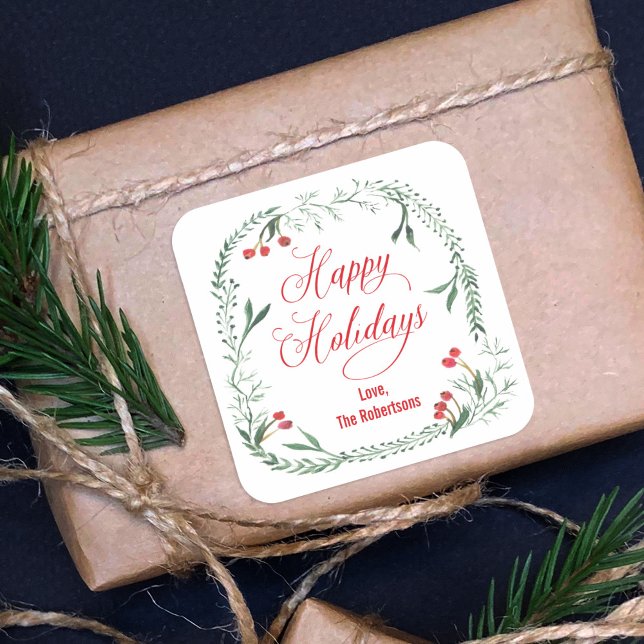 Glückliche Feiertage-Labels, Geschenkartikel, Leck Quadratischer Aufkleber (Von Creator hochgeladen)