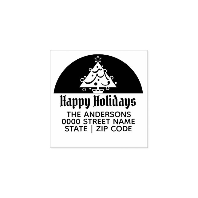 Glückliche Feiertage WeihnachtsbaumRücksendeadress Gummistempel (Prägung)