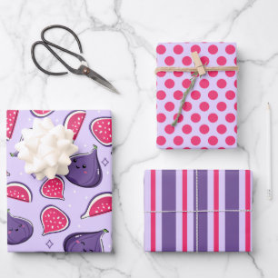 Glückliche Feigen Geschenkpapier Set von 3