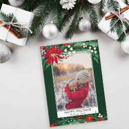 Glückliche Ferien Blumenkranz Schnee Foto Feiertagskarte