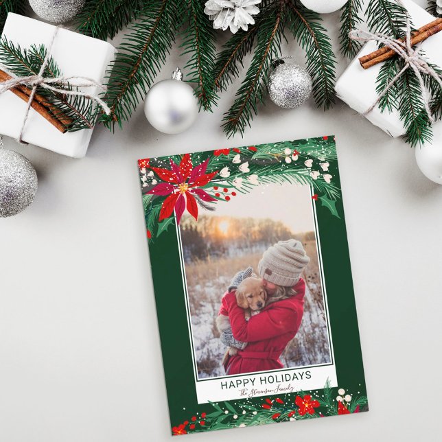 Glückliche Ferien Blumenkranz Schnee Foto Feiertagskarte (Von Creator hochgeladen)