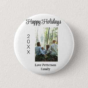 glückliche Ferien Foto Familienname Jahr Kalligrap Button