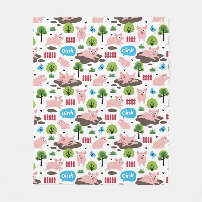 Glückliche Ferkel im Lehm-Fleece-Decken Fleecedecke (Vorderseite)