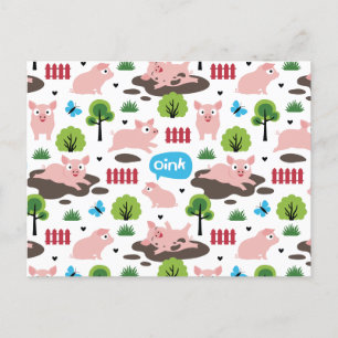 Glückliche Ferkel im Schlamm-Postkarte Postkarte